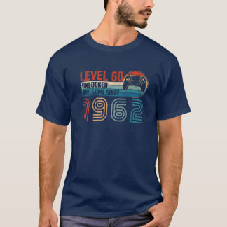T-shirt Incroyable depuis 1962 Niveau 60 Débloqué Vidéo Jo