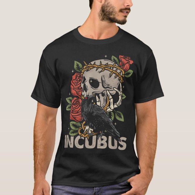 T-shirt Incubus Crow Gauche Crâne Matin Et Fleur Hallowe (Devant)