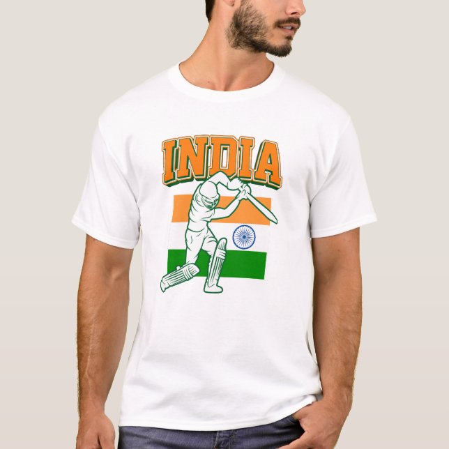 T-shirt Inde Cricket avec Drapeau Indien cadeau (Devant)