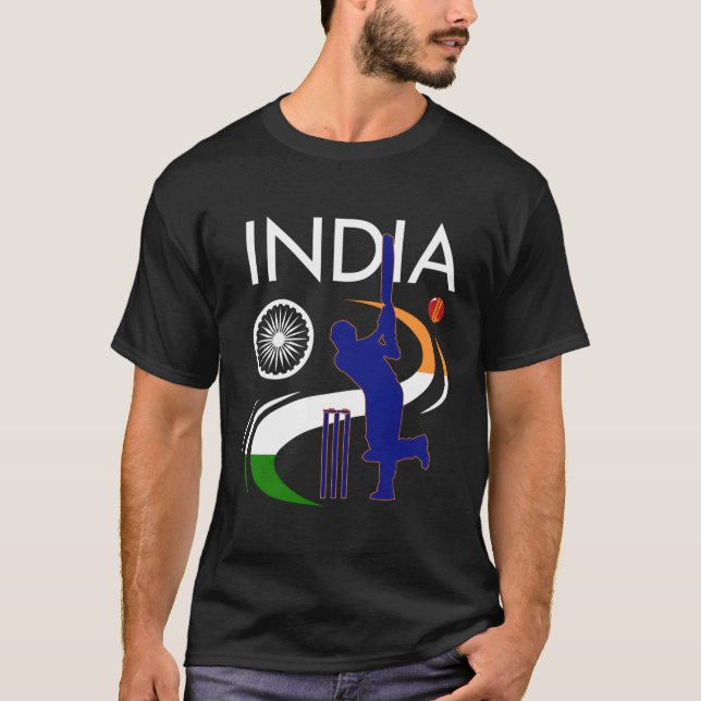 T-shirt Inde Cricket avec un drapeau indien frapper (Devant)