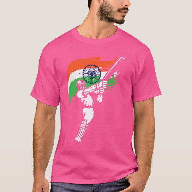 T-shirt Inde Drapeau Batsman Cricket (Devant)