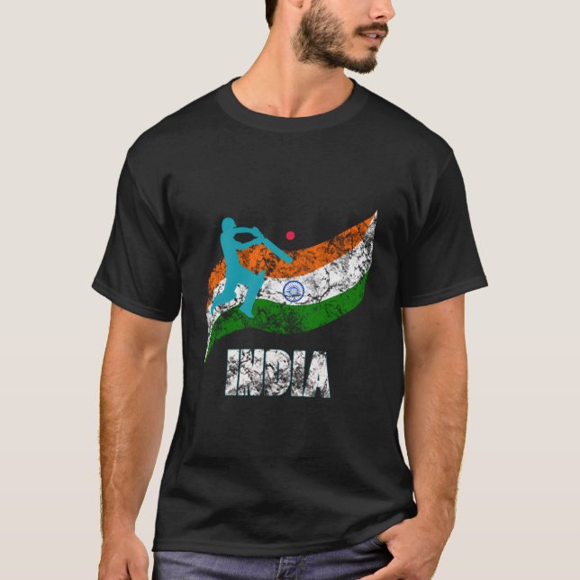 T-shirt Inde Drapeau cricket indien (Devant)