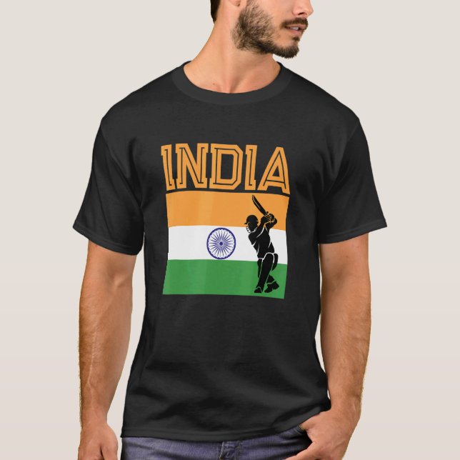 T-shirt Inde Drapeau fier Indien joueur de cricket Graphiq (Devant)