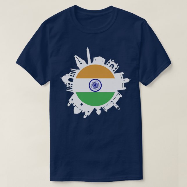 T-shirt Inde Skyline Inde Drapeau Delhi Mumbai Chennai Kol (Design devant)