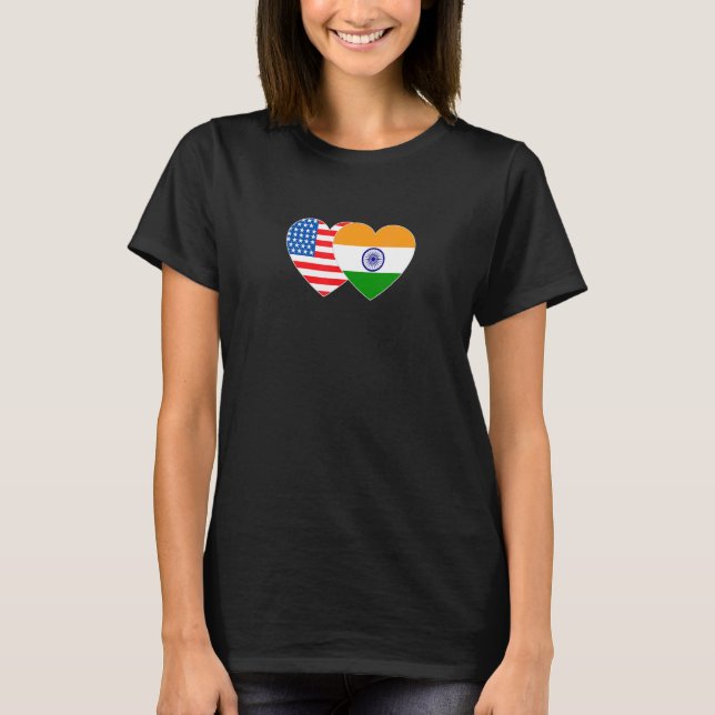 T-shirt India and USA Flag Twin Heart for Indian Americans (Devant)