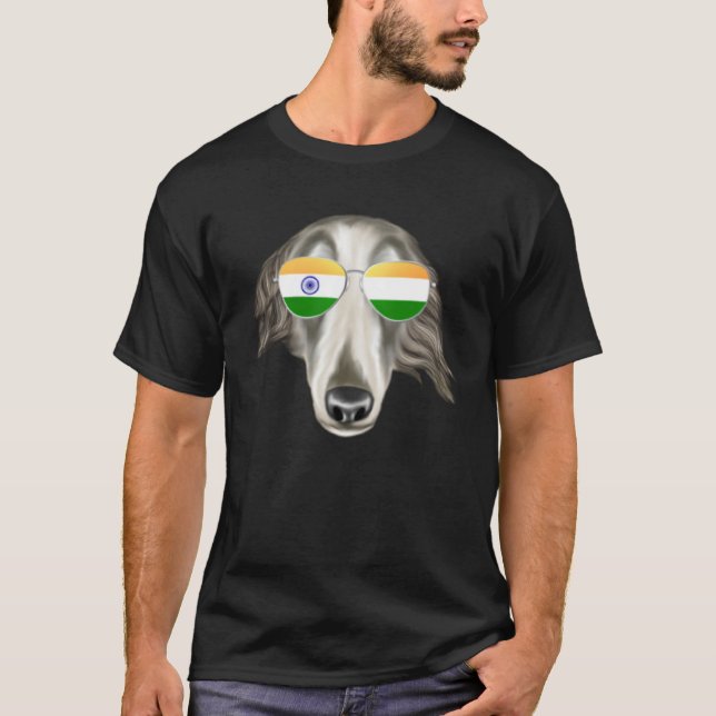 T-shirt India Flag Borzoi Dog India Pocket (Devant)