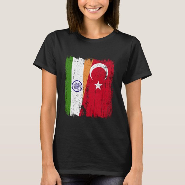 T-shirt India Turkey Half Flag Turkiye Indian Turkish Heri (Devant)