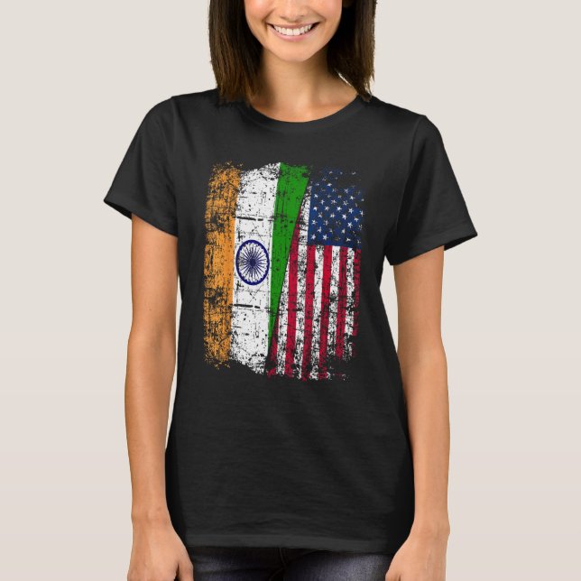 T-shirt India USA Flag - Indian American (Devant)