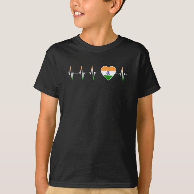 T-shirt Indian Heartbeat I Love India Flag Heart Country (Devant)