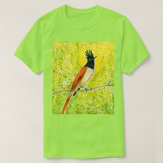 T-shirt Indian Paradise Flycatcher Tropical Bird Sketch (Design devant)