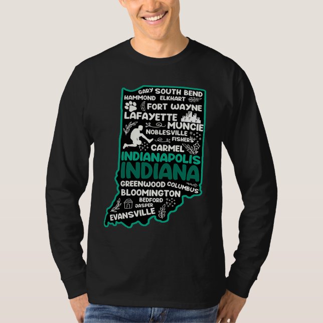 T-shirt Indiana cute map Indianapolis Fort Wayne Evansvill (Devant)