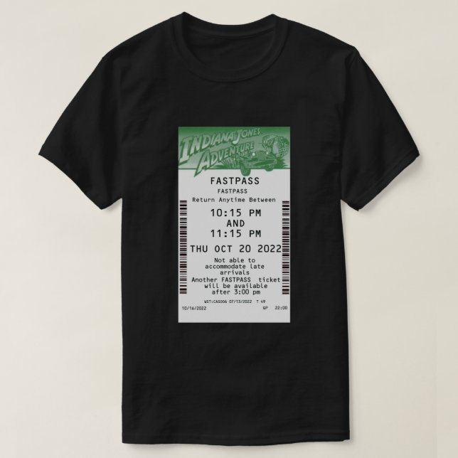 T-shirt Indiana Jones Adventure Fastpass Octobre 2022 .png (Design devant)