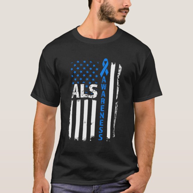 T-shirt Indicateur Als Sensibilisation Bleu Ruban Us (Devant)