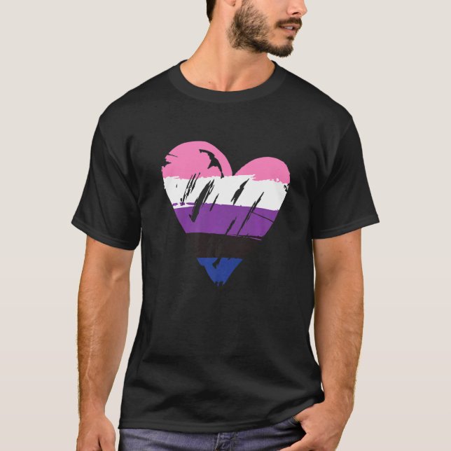 T-shirt Indicateur Coeur de Fierté Fluide Genre (Devant)