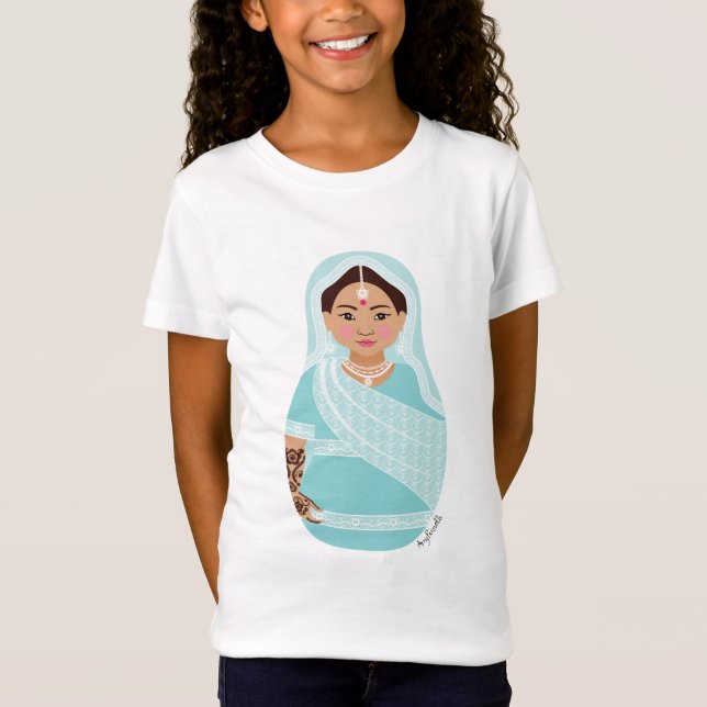 T-shirt indien (Aqua) Matryoshka Girls (Devant)