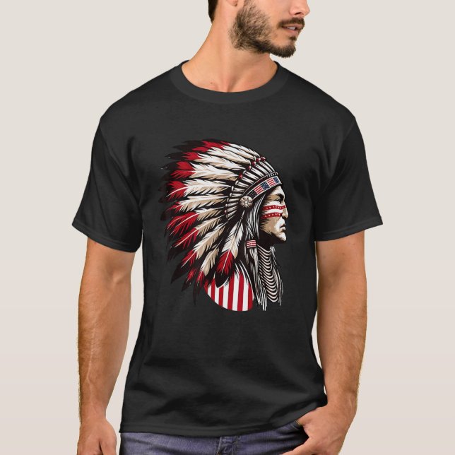 T-shirt Indien d'Amérique autochtone, Coiffe Ancêtres Chef (Devant)