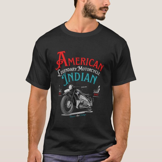 T-shirt Indien de moto légendaire rétro américain pour vél (Devant)
