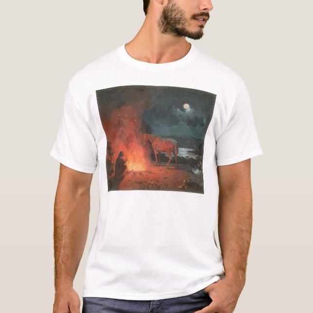 T-shirt Indien par un feu de camp (0744A) (Devant)