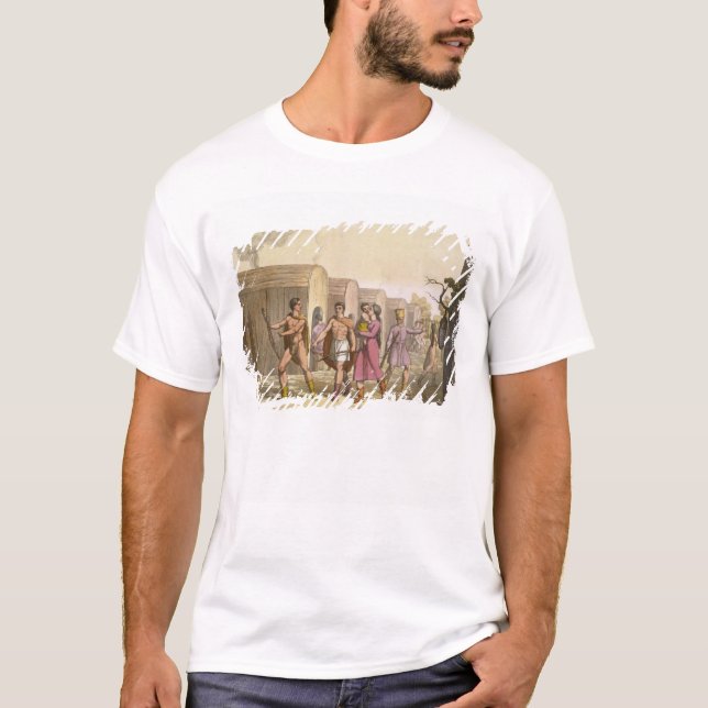 T-shirt Indiens de Lahoutan, Canada (gravure de couleur) (Devant)