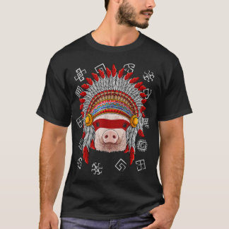 T-shirt Indigenous Pig Native American Farmer Indian Headd