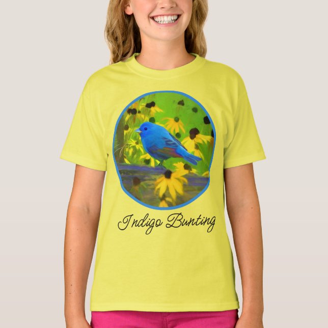 T-shirt Indigo Bunting Painting - Original Bird Art T-Shir (Devant)
