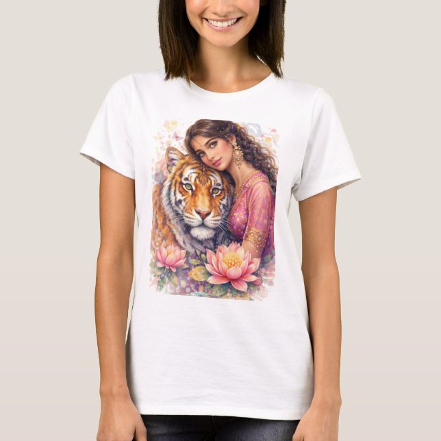 T-shirt Indischer Frühling - Porträt Prinzessin & Tiger (Devant)