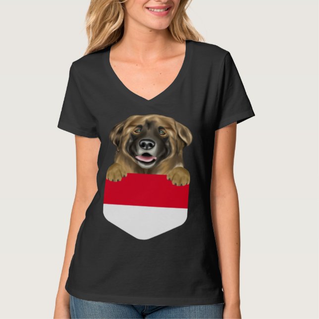 T-shirt Indonesia Flag Leonberger Dog In Pocket (Devant)