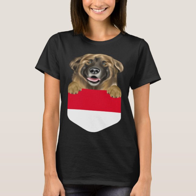 T-shirt Indonesia Flag Leonberger Dog In Pocket (Devant)