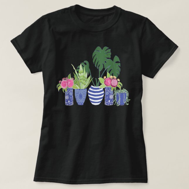 T-shirt Indoor Plants Monstera Snake Plant Chinoiserie Pot (Design devant)