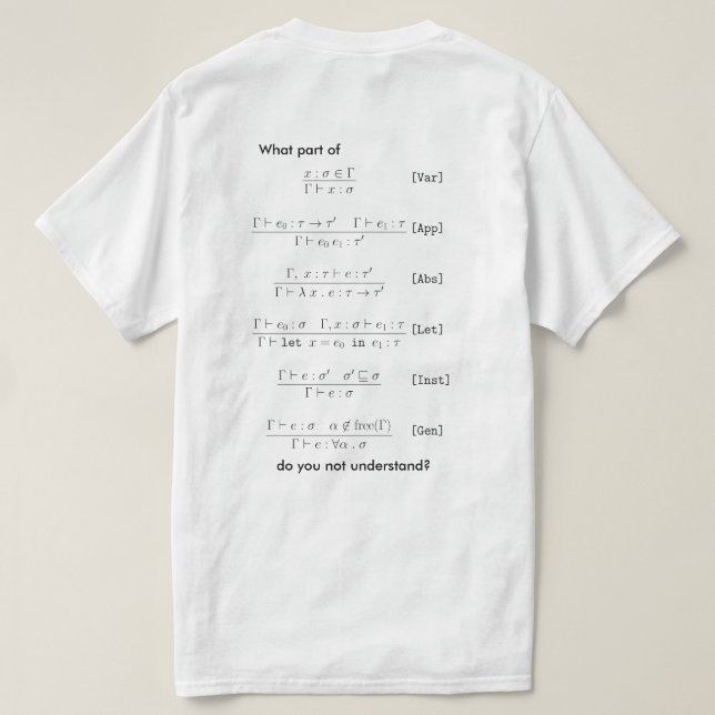 T-shirt Inférence Type Hindley-Milner (Design dos)