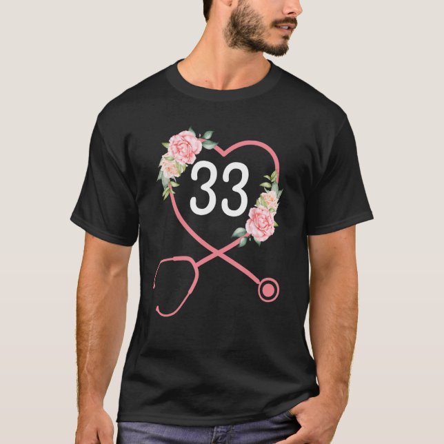 T-shirt Infirmière 33e anniversaire Stethoscope Cute Flora (Devant)