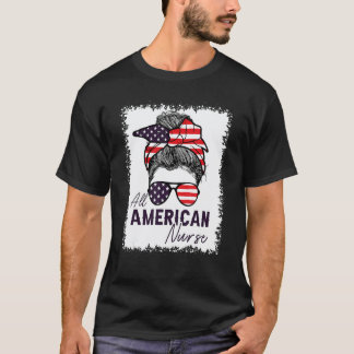 T-shirt Infirmière 4 juillet Drapeau américain Chignon déc
