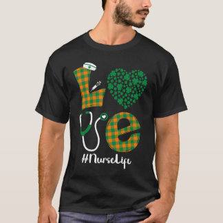 T-shirt Infirmière aime la vie Saint-Patrick Fleur de trèf