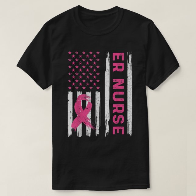 T-shirt infirmière américaine Drapeau infirmière cancer du (Design devant)