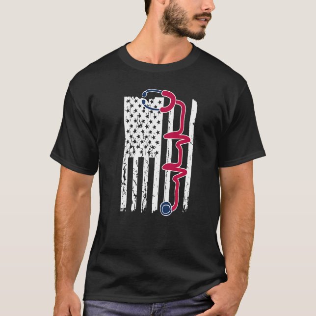 T-shirt Infirmière américaine inscrite patriotique Drapeau (Devant)