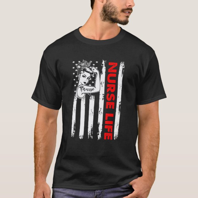 T-shirt Infirmière Amour de la vie 4 juillet Drapeau améri (Devant)