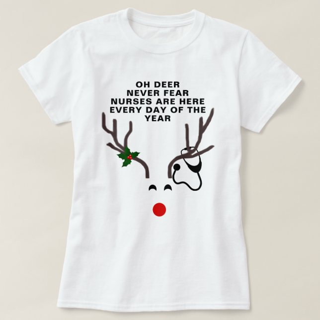 T-shirt Infirmière amusante Noël Stethoscope Reindeer (Design devant)