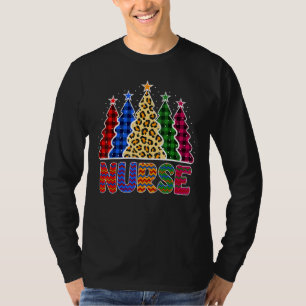 T-shirt Infirmière Arbre de Noël Plaid Empreinte de léopar