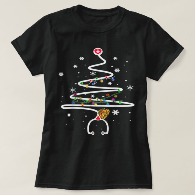 T-shirt Infirmière Arbre de Noël Stethoscope RN LPN Scrub  (Design devant)
