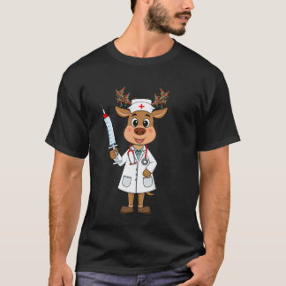 T-shirt Infirmière au renne Noël blouse de travail stéthos