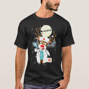 T-shirt Infirmière au renne Stéthoscope Tenue de bloc Noël