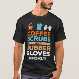 T-shirt Infirmière Café Blouses et Gants en Caoutchouc