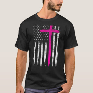 T-shirt Infirmière Chrétiens De Croix Rose Avec Drapeau Am