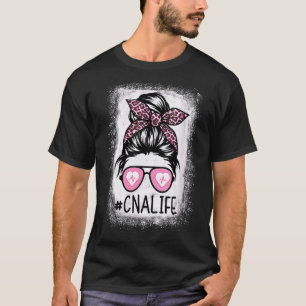 T-shirt Infirmière Cna Vie Décolorée Rose Léopard Chignon