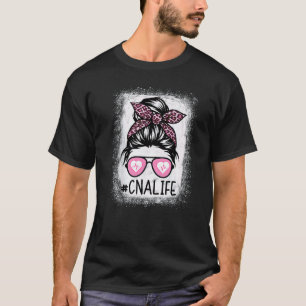 T-shirt Infirmière Cna Vie Décolorée Tignon Léopard Rose