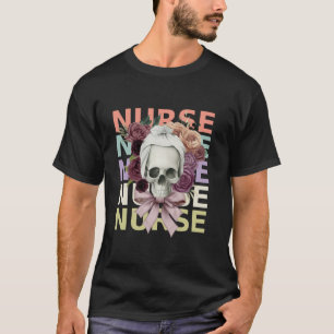T-shirt Infirmière Coquette Bow Crâne Vintages Roses Éffra