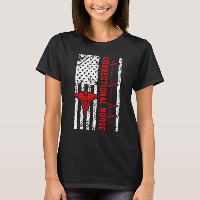 T-shirt Infirmière correctionnelle USA Drapeau Infirmière  (Devant)
