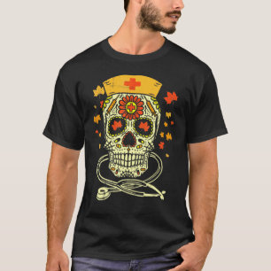 T-shirt Infirmière Crâne de Sucre Action de Grâce Mexicain