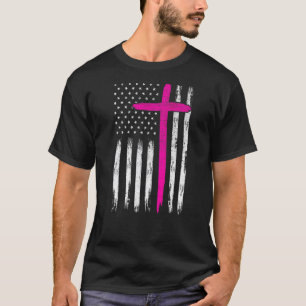 T-shirt Infirmière Croix Rose Chrétiens Avec Drapeau Améri