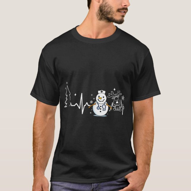 T-shirt Infirmière de battement de coeur Snowman Infirmièr (Devant)